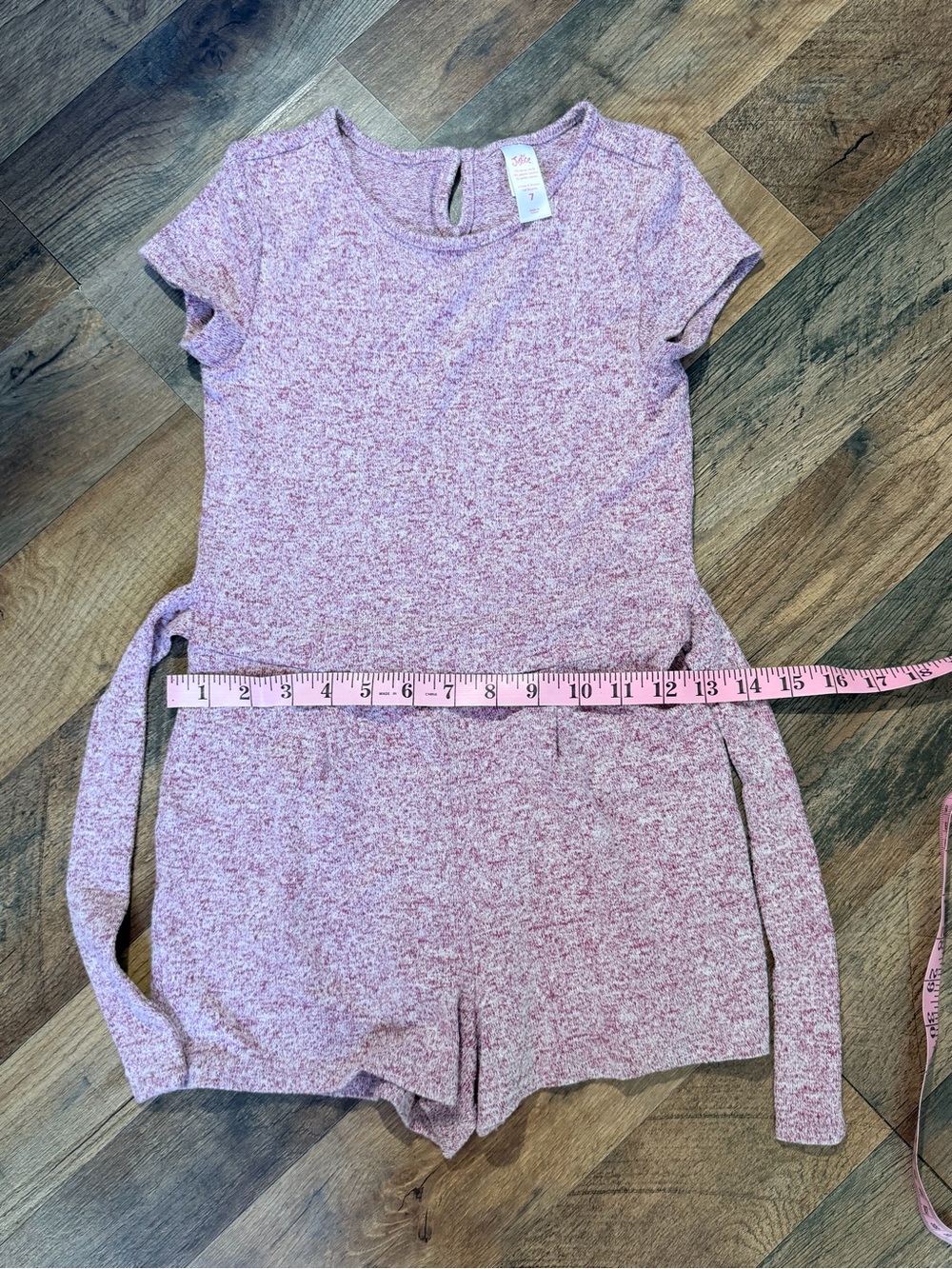 Justice Girls Size 7 Romper Pink Space Dye Heathered Jumpsuit Short Sleeve